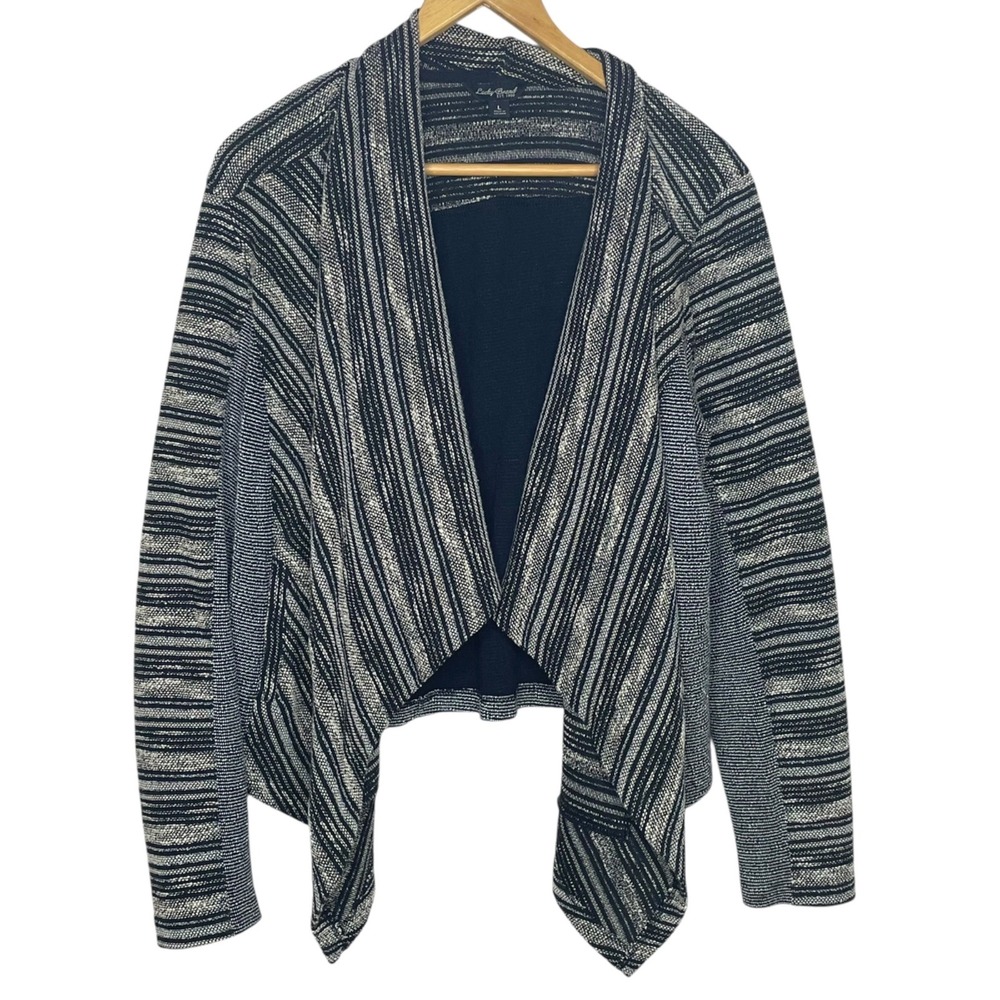 Lucky Brand Womens Striped Cardigan Sweater L Black &‎ White